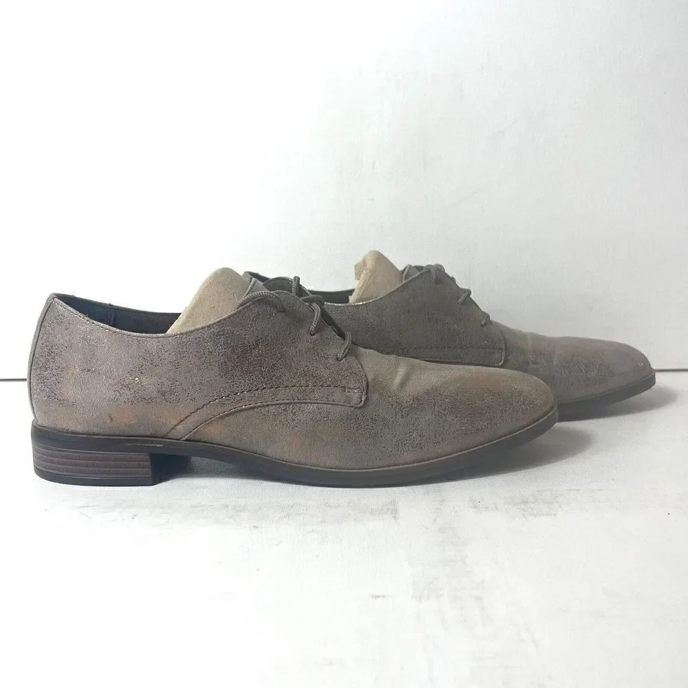 Clarks Womens 10M Metallic Brown Faux Leather Lace Up Oxford Comfort Casual Shoe